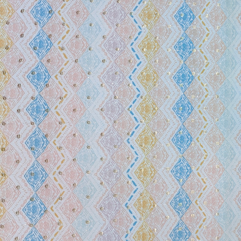 Kurta Fabric ManTire Designer Silk Geometric Chevron  Colour Cerulean,Blush Pink,Mustard Yellow N White