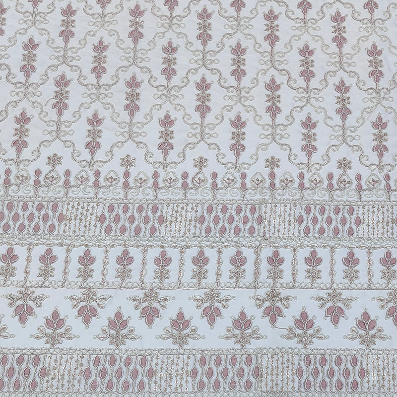 Kurta Fabric ManTire Designer Silk Lucknowi Chikankari with Sequin Work Colour Pastel Pink N White