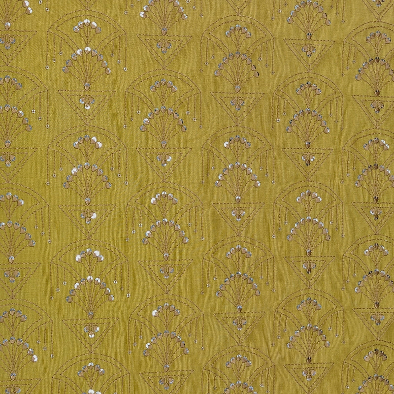 Kurta Fabric ManTire Designer Silk Art Deco Geometric Embroidery Colour Golden