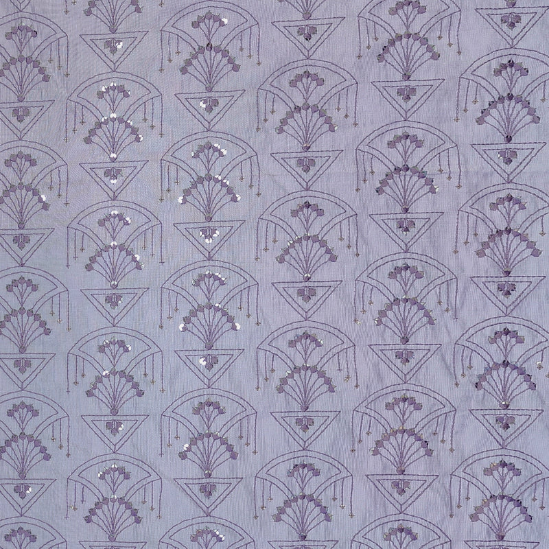 Kurta Fabric ManTire Designer Silk Art Deco Geometric Embroidery Colour Lavender