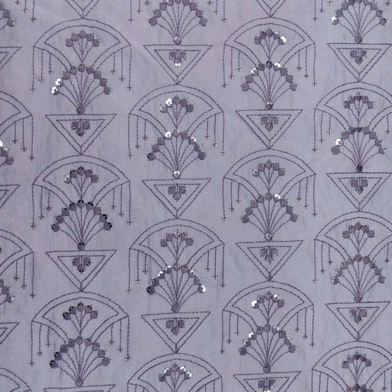 Kurta Fabric ManTire Designer Silk Art Deco Geometric Embroidery Colour Lavender