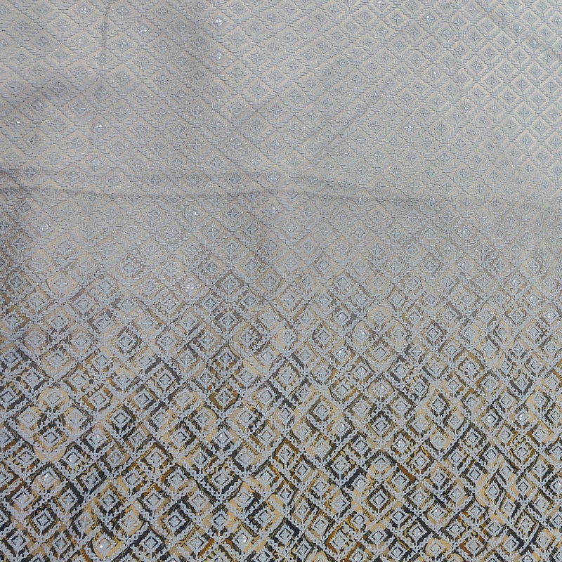 Kurta Fabric ManTire Designer Rayon geometric diamond grid  Embroidery Colour Beige N Off White