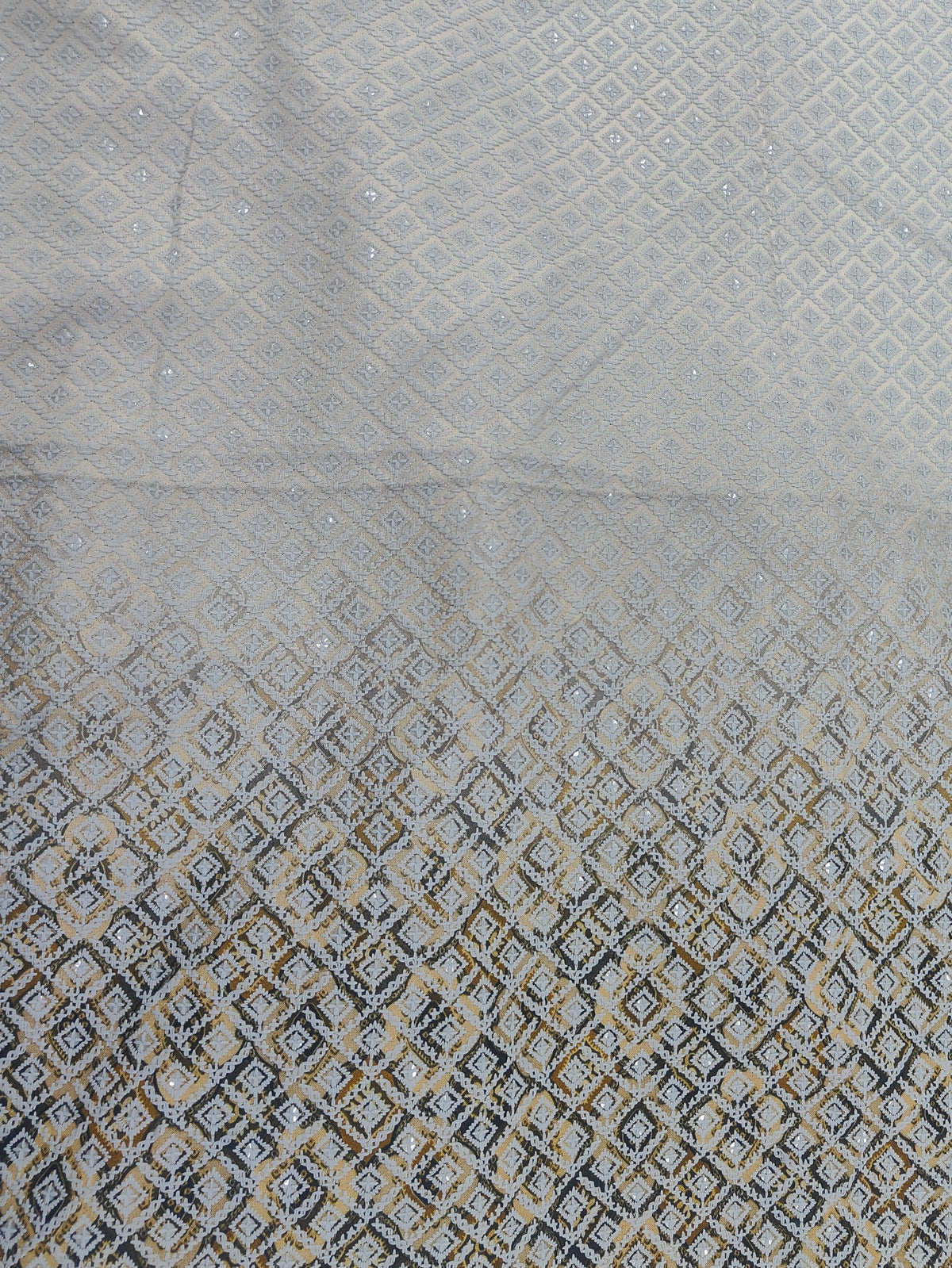 Kurta Fabric ManTire Designer Rayon geometric diamond grid  Embroidery Colour Beige N Off White