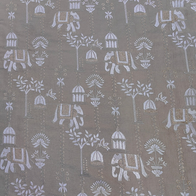 Kurta Fabric ManTire Designer Silk Rajasthani Royal Procession Embroidery Colour Mushroom Grey