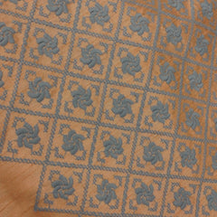 Kurta Fabric ManTire Designer Silk Geometric Pinwheel Grid Embroidery Colour Warm Orange N Grey