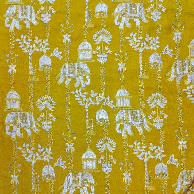 Kurta Fabric ManTire Designer Silk Rajasthani Royal Procession Embroidery Colour Golden