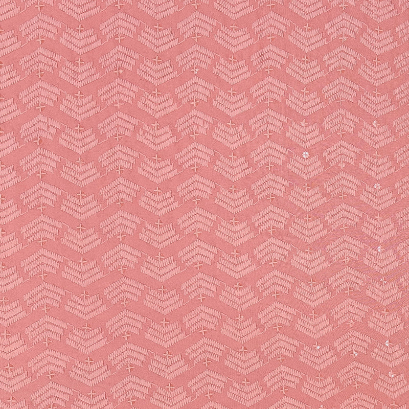 Kurta Fabric ManTire Designer Silk Lucknowi Chikankari with Sequin Work Colour Salmon Pink