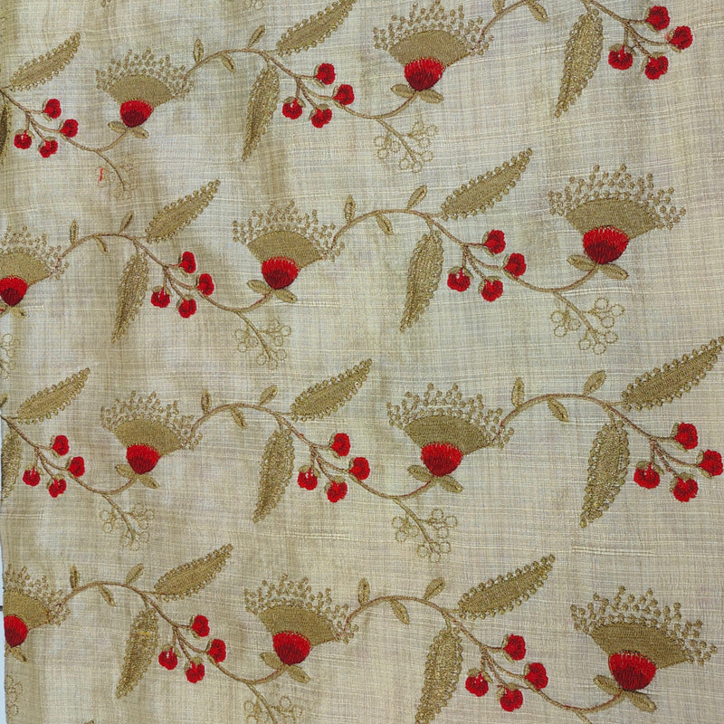 Kurta Fabric ManTire Designer Silk Floral Jaal Embroidery Colour Natural Brown