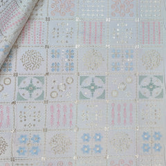 Kurta Fabric ManTire Designer Silk Lucknowi Chikankari Embroidery Colour Powder Blue, Baby Pink N Mint Green