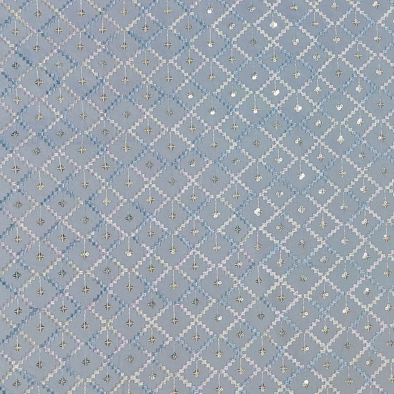 Kurta Fabric ManTire Designer Silk Jaal Pattern Embroidery Colour Bluish Grey