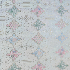 Kurta Fabric ManTire Designer Silk Lucknowi Chikankari Jaal Work Embroidery Colour  White, Powder Blue N Blush Pink