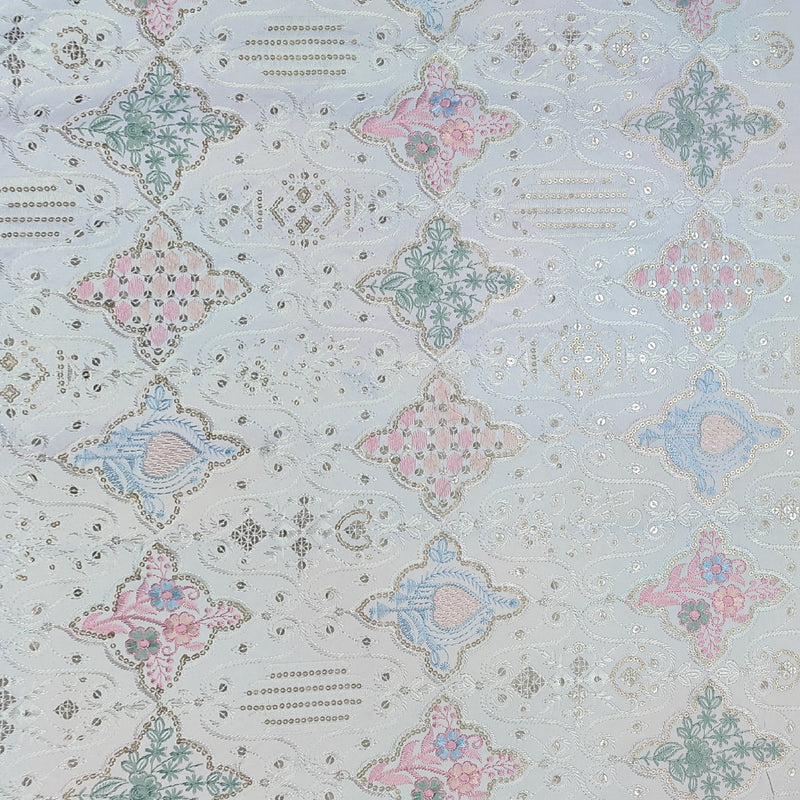 Kurta Fabric ManTire Designer Silk Lucknowi Chikankari Jaal Work Embroidery Colour  White, Powder Blue N Blush Pink