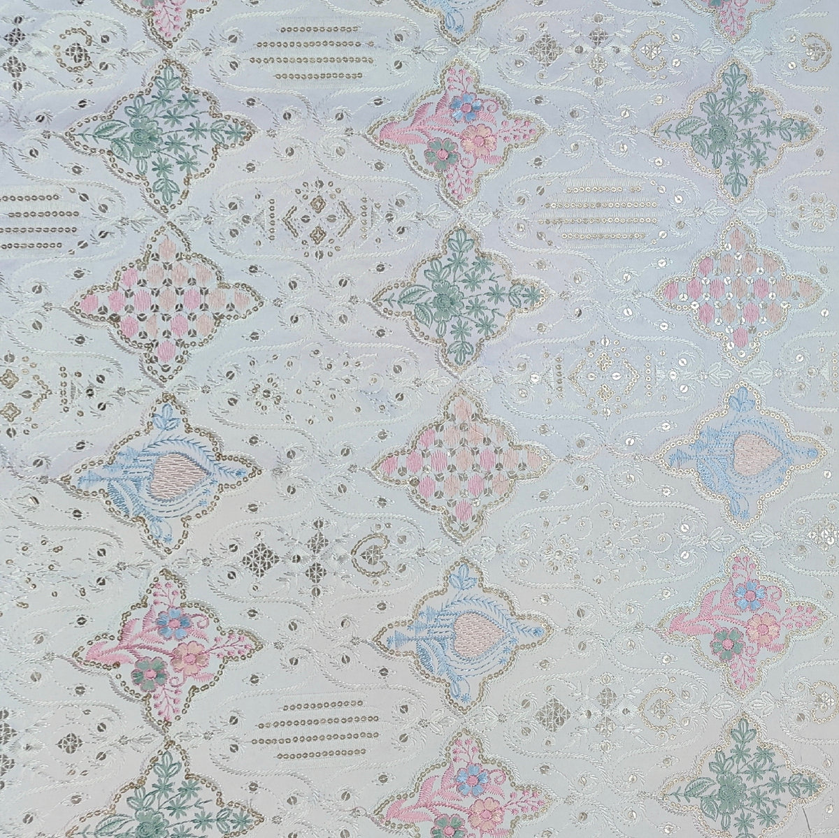 Kurta Fabric ManTire Designer Silk Lucknowi Chikankari Jaal Work Embroidery Colour  White, Powder Blue N Blush Pink