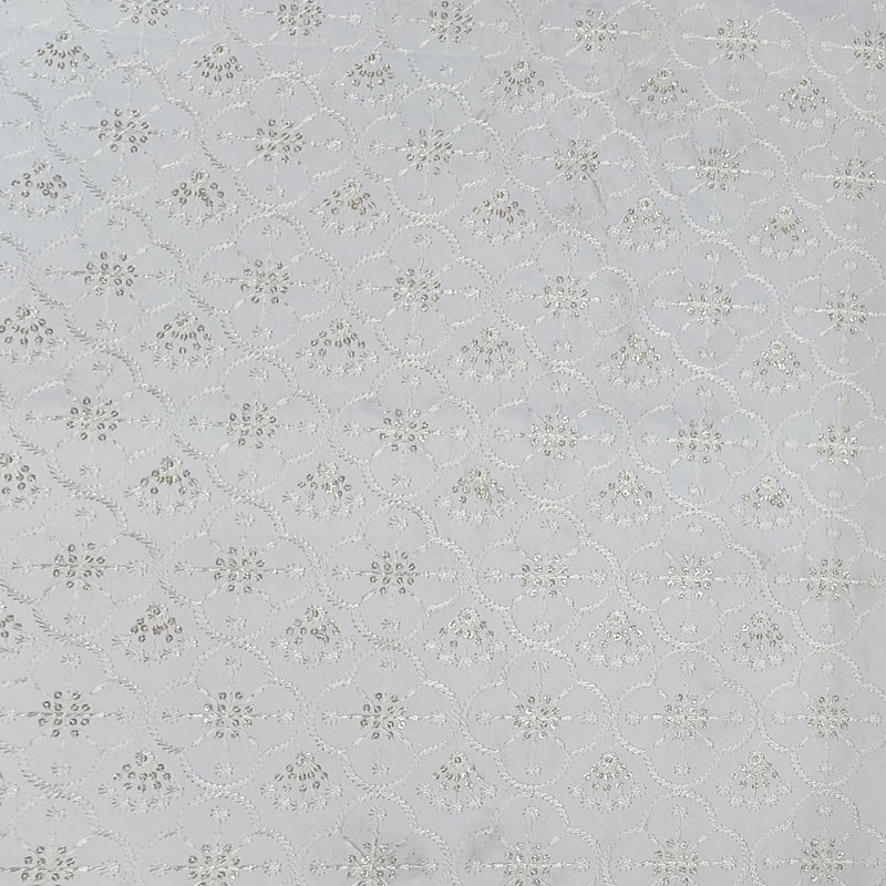Kurta Fabric ManTire Designer Silk Lucknowi Handwork Embroidery Colour White
