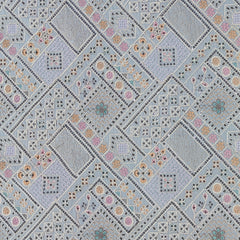Kurta Fabric ManTire Designer Silk Patchwork Tile Embroidery Colour Slate Grey, Pastel Pink, Mint Green N Cream-White