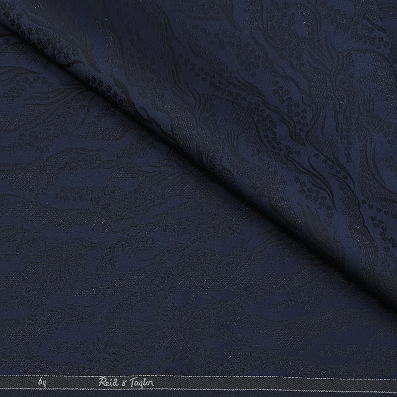 Reid & Taylor Jacquard Premium Bandhgala Fabric Colour Dark Night Blue