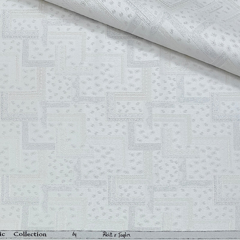 Reid & Taylor Jacquard Premium Bandhgala Fabric Colour White