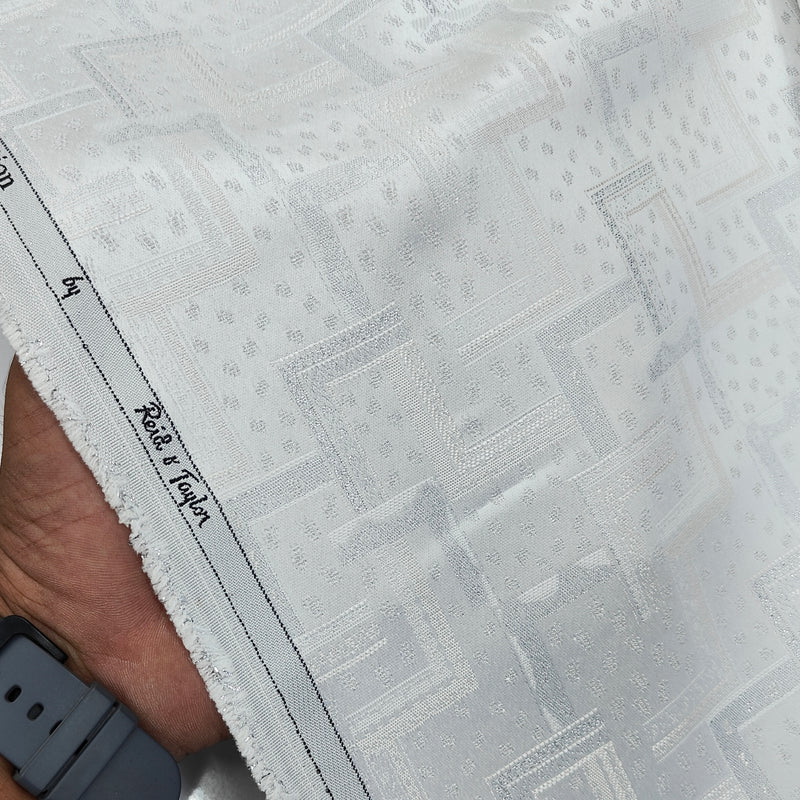 Reid & Taylor Jacquard Premium Bandhgala Fabric Colour White