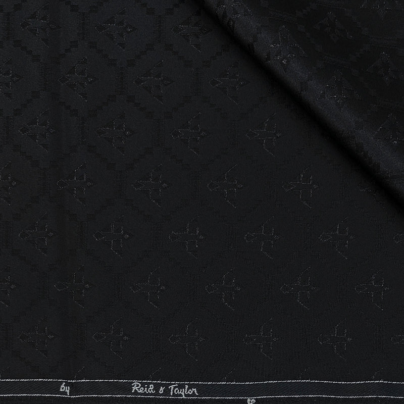 Reid & Taylor Jacquard Premium Bandhgala Fabric Colour Black