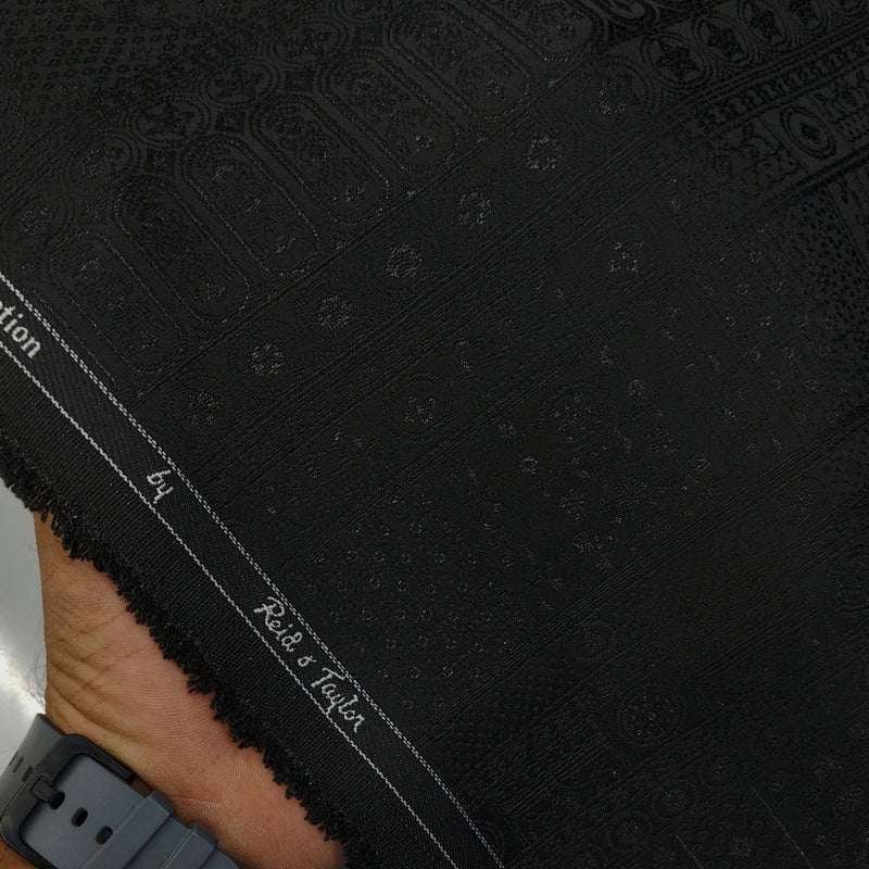 Reid & Taylor Jacquard Premium Bandhgala Fabric Colour Black