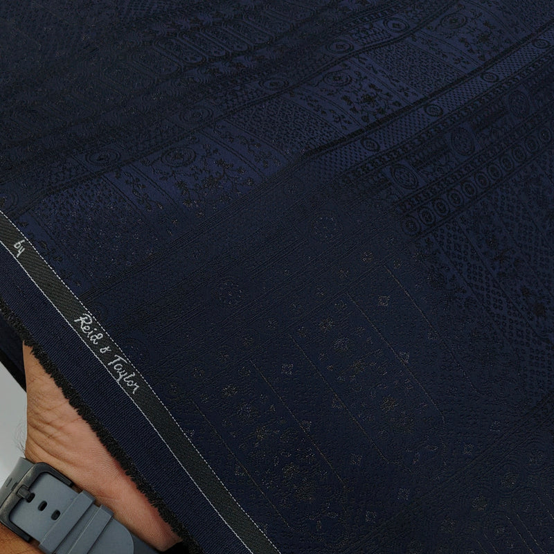 Reid & Taylor Jacquard Premium Bandhgala Fabric Colour Midnight Blue