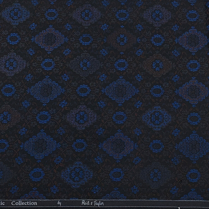 Reid & Taylor Jacquard Premium Bandhgala Fabric Colour Cobalt Blue N Dark Brown