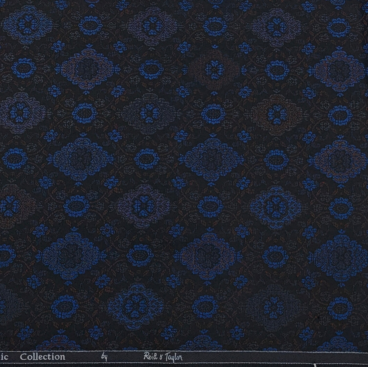 Reid & Taylor Jacquard Premium Bandhgala Fabric Colour Cobalt Blue N Dark Brown