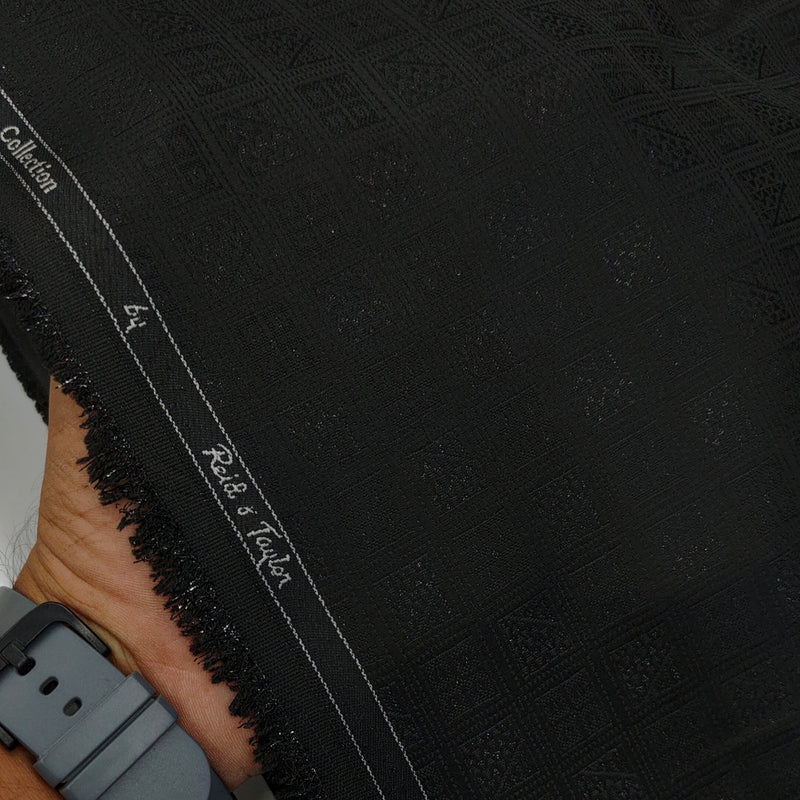 Reid & Taylor Jacquard Premium Bandhgala Fabric Colour Black