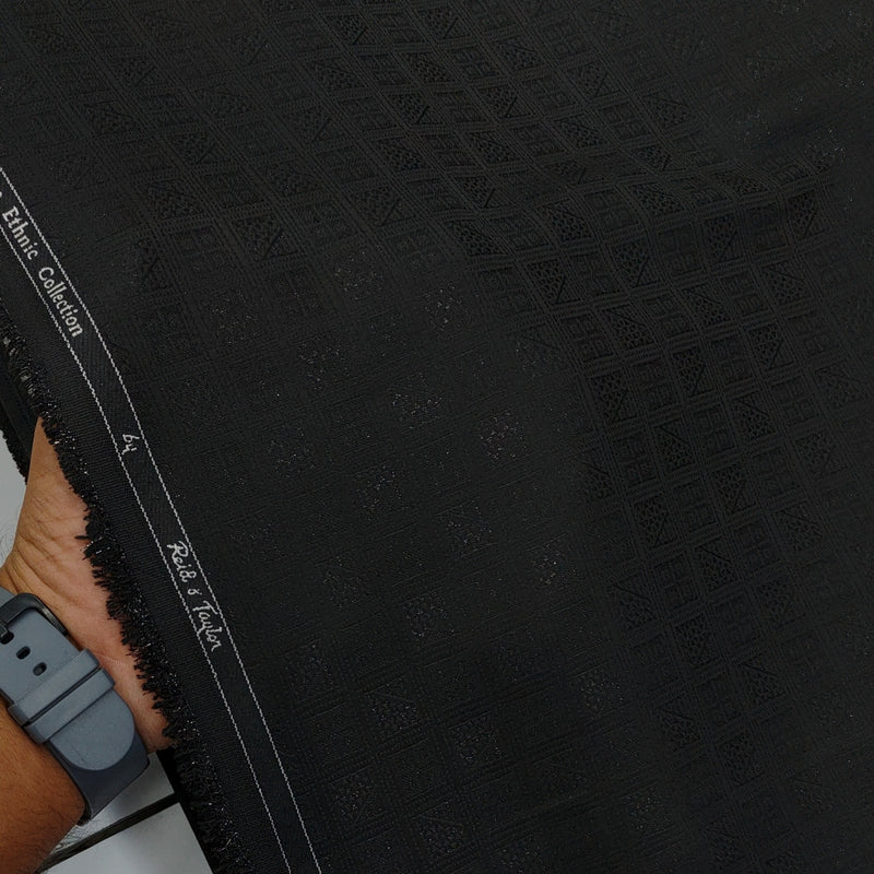 Reid & Taylor Jacquard Premium Bandhgala Fabric Colour Black