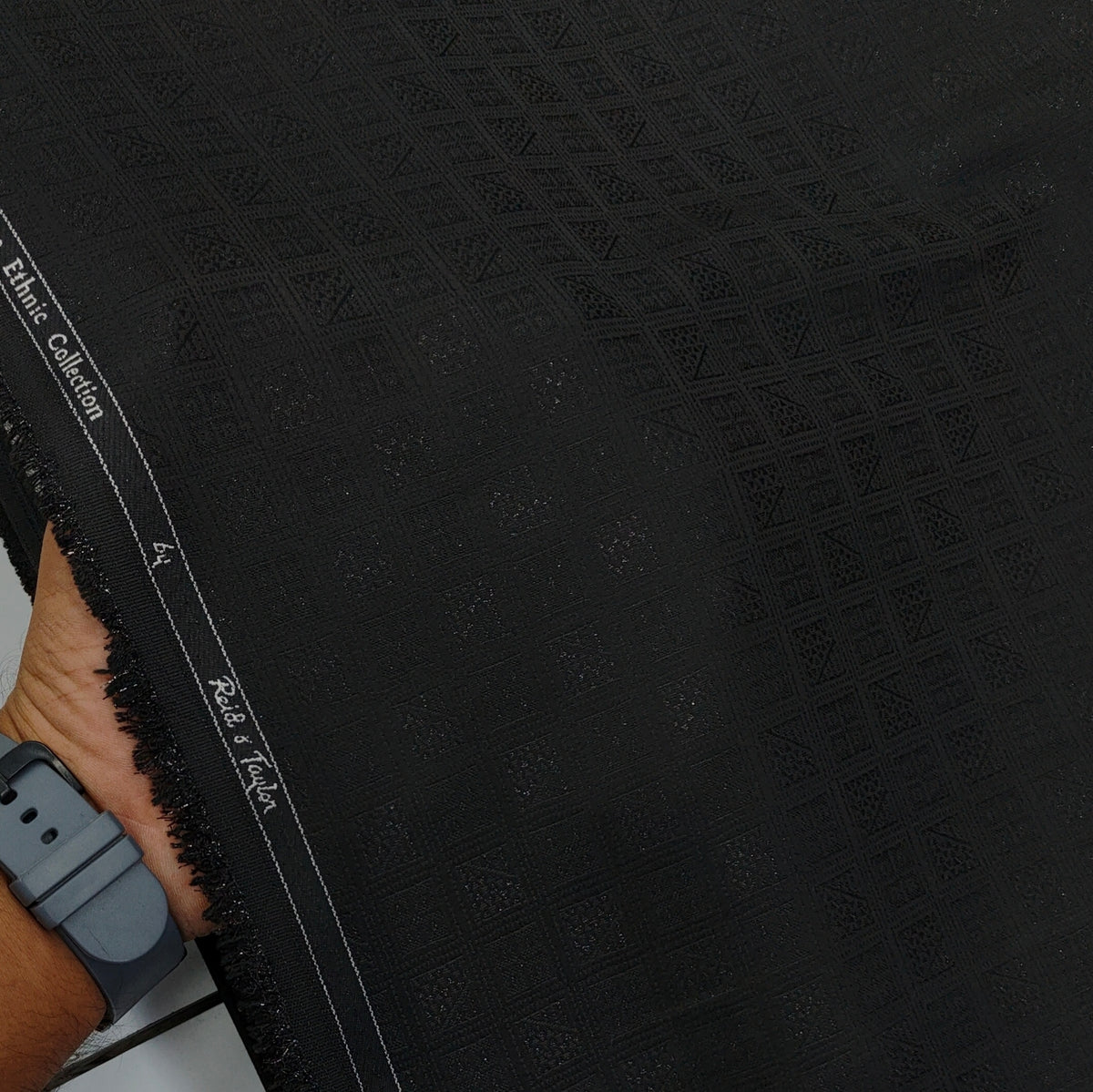 Reid & Taylor Jacquard Premium Bandhgala Fabric Colour Black