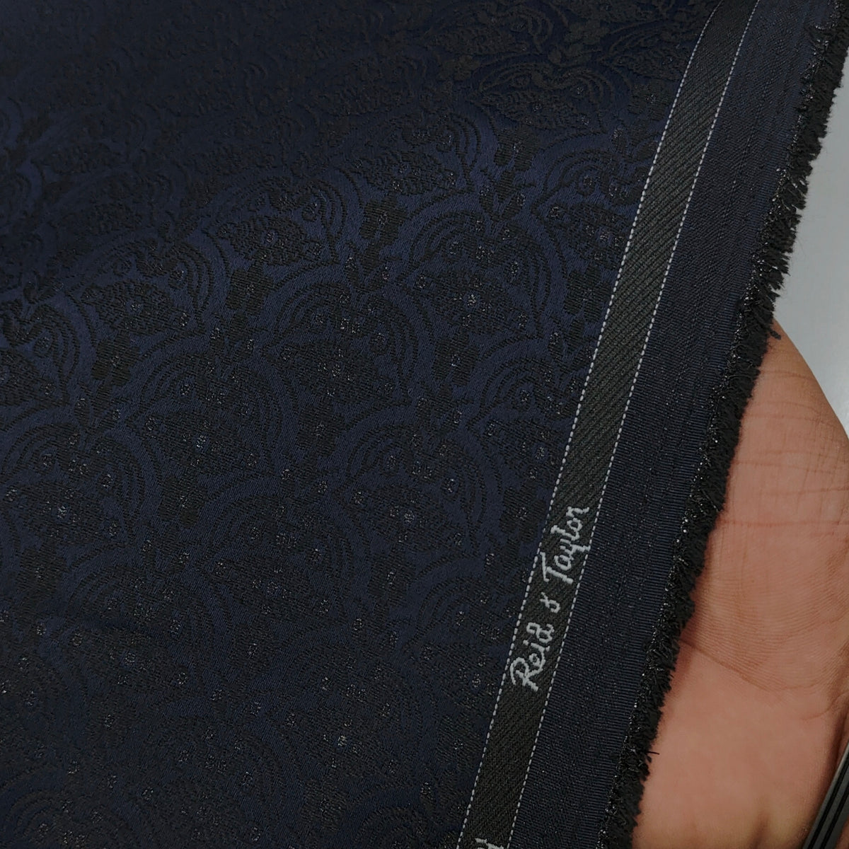 Reid & Taylor Jacquard Premium Bandhgala Fabric Colour Midnight Blue N Black