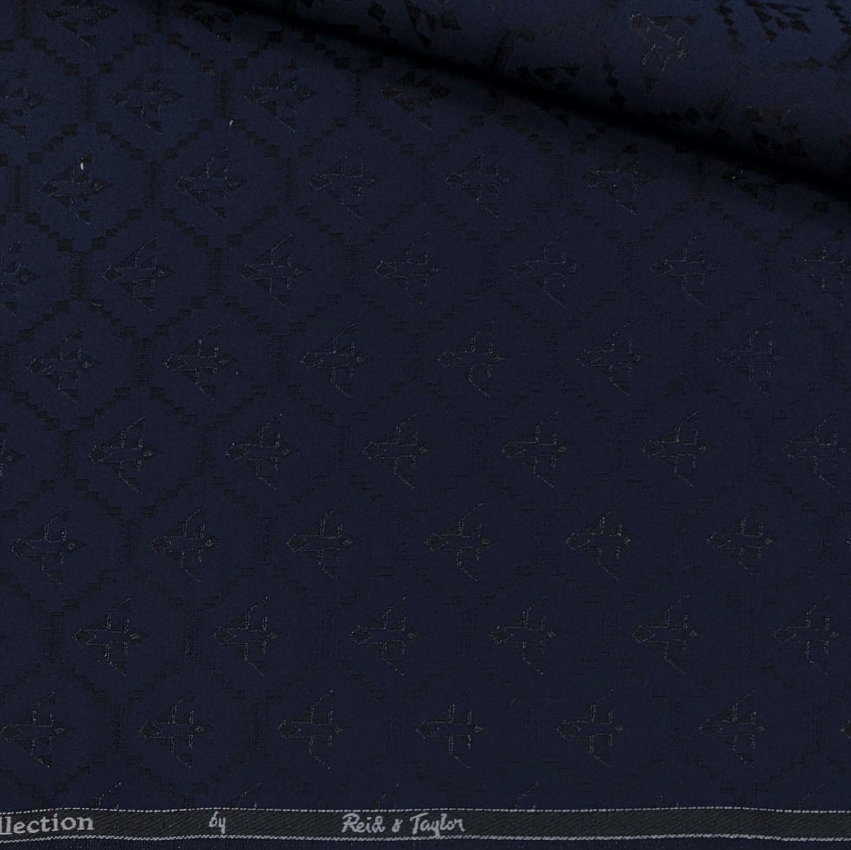Reid & Taylor Jacquard Premium Bandhgala Fabric Colour Midnight Blue