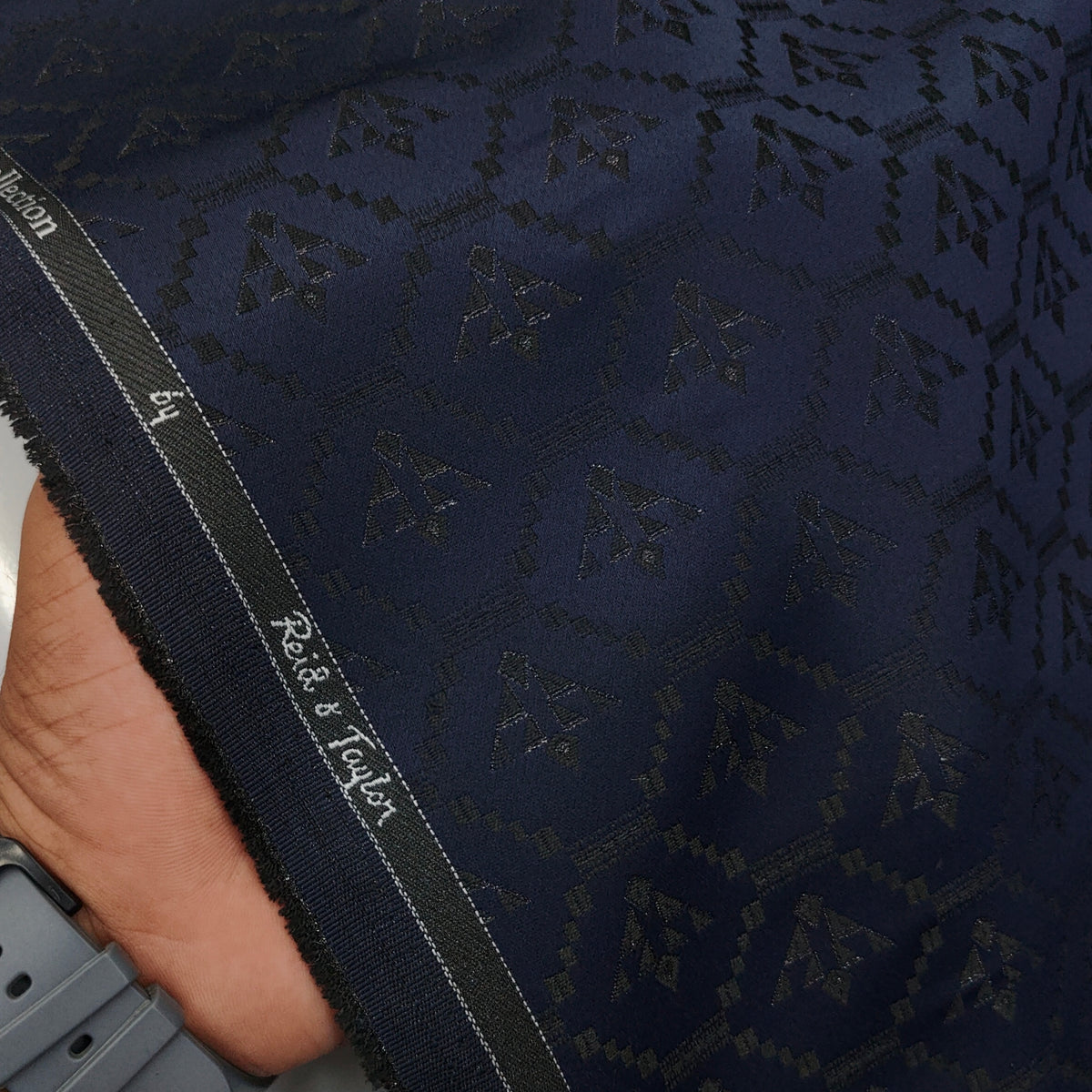 Reid & Taylor Jacquard Premium Bandhgala Fabric Colour Midnight Blue