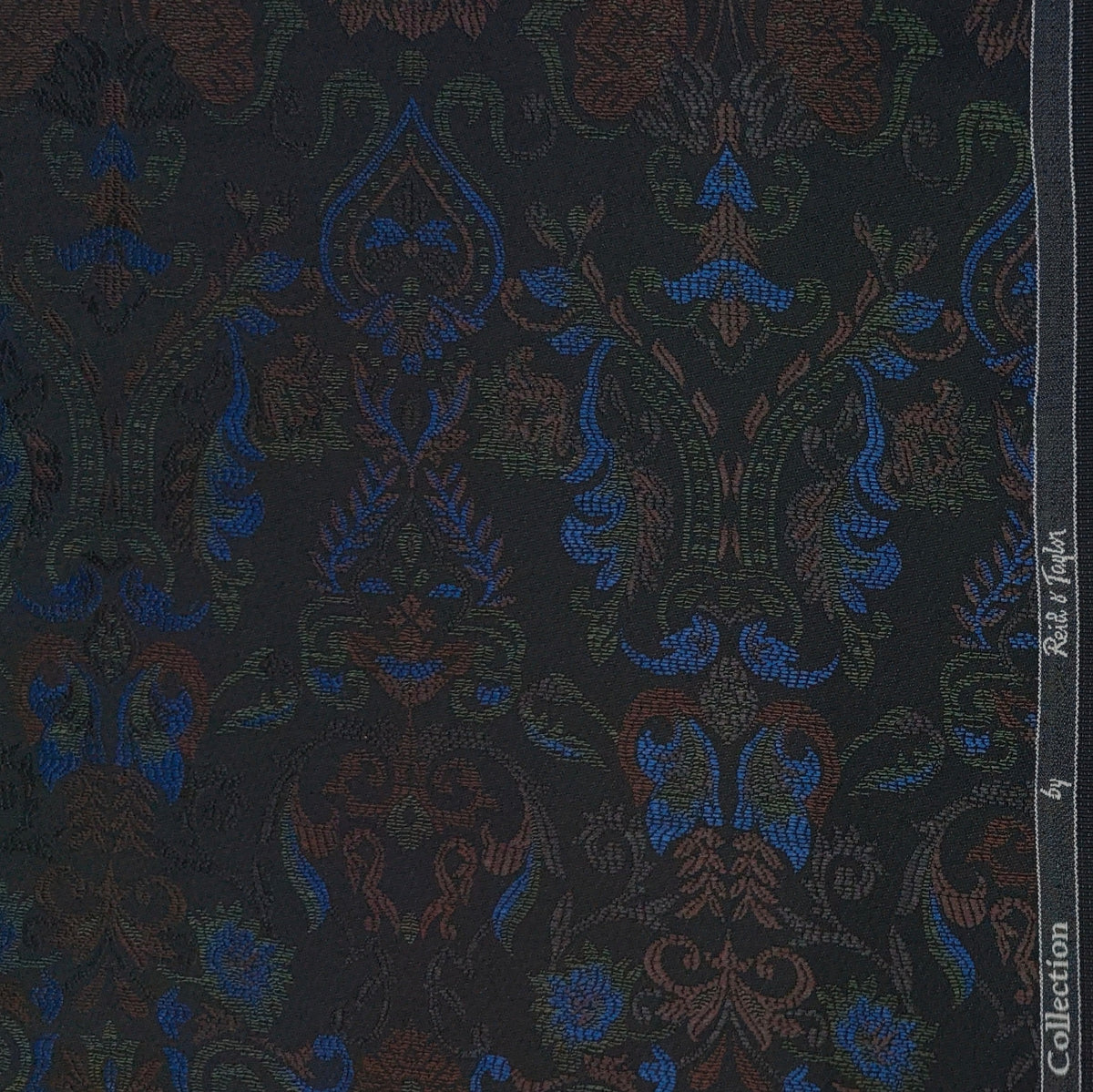 Reid & Taylor Jacquard Premium Bandhgala Fabric Colour Blue N Dark Brown