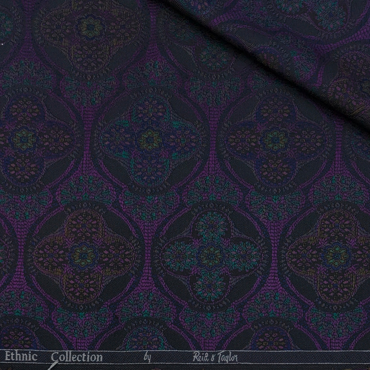 Reid & Taylor Jacquard Premium Bandhgala Fabric Colour Purple N Magenta Green