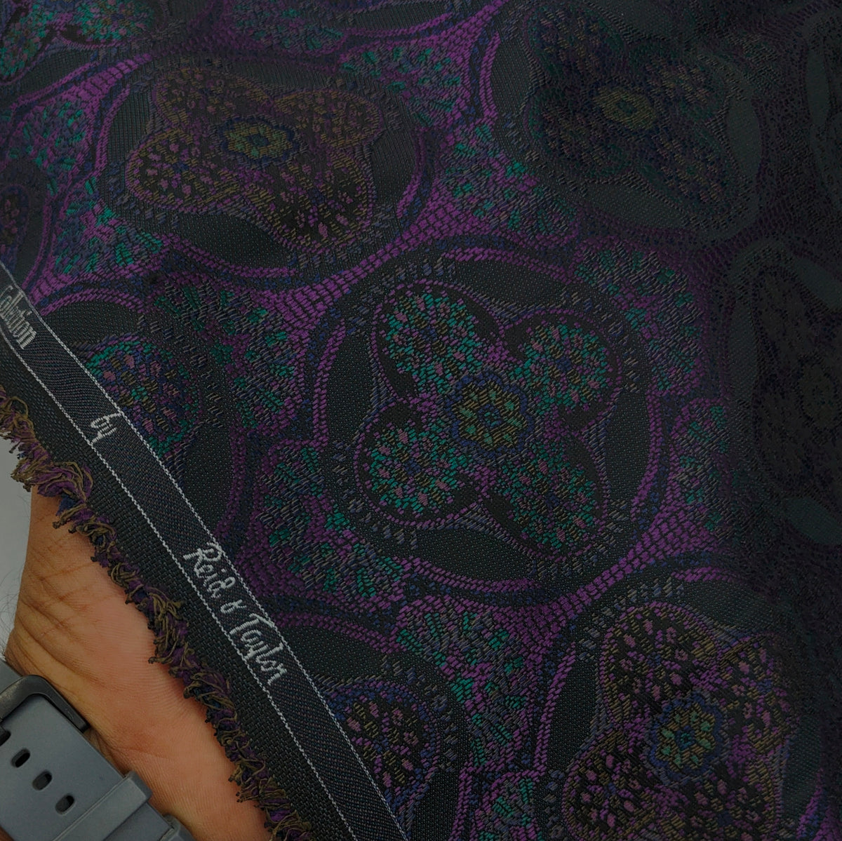 Reid & Taylor Jacquard Premium Bandhgala Fabric Colour Purple N Magenta Green