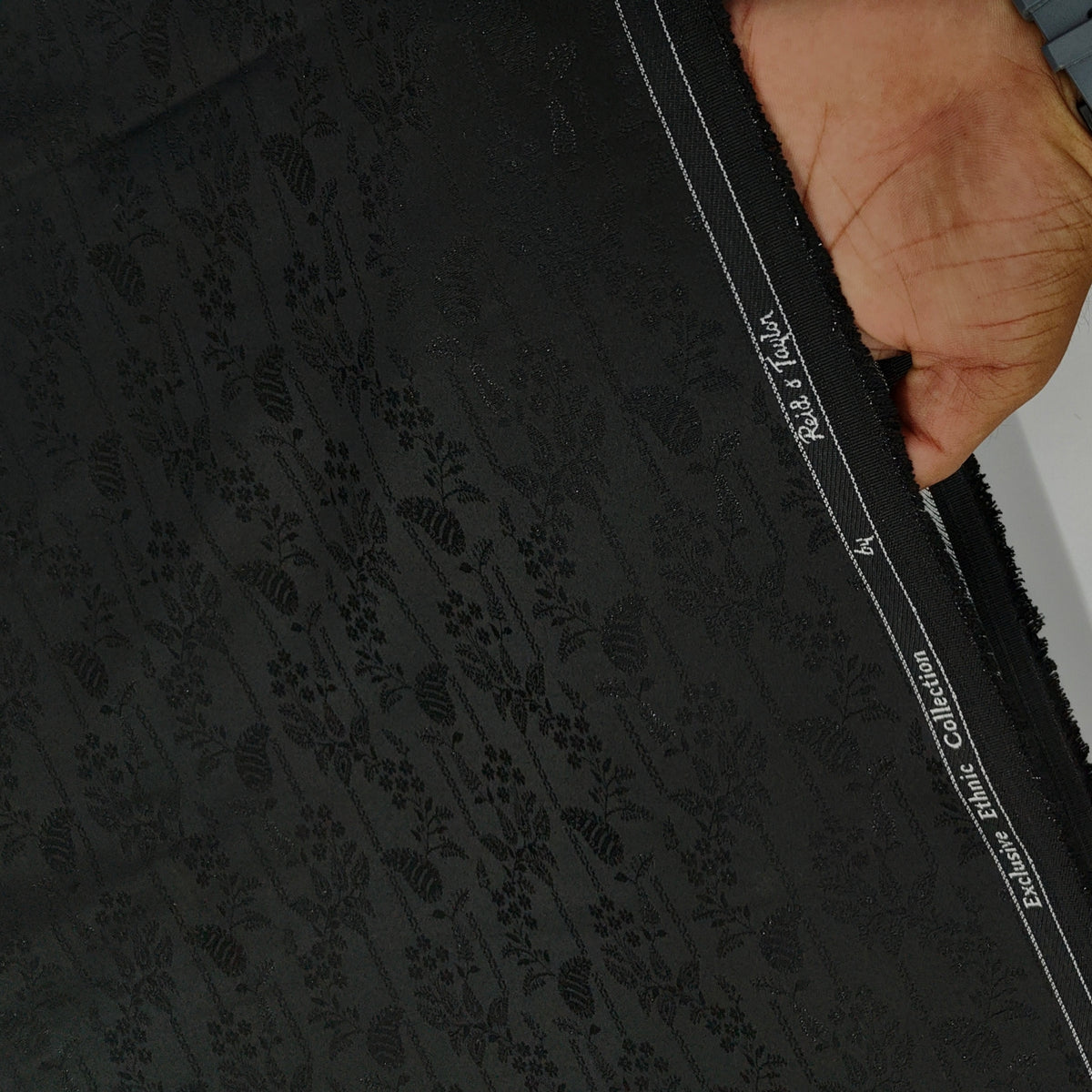 Reid & Taylor Jacquard Premium Bandhgala Fabric Colour True Black