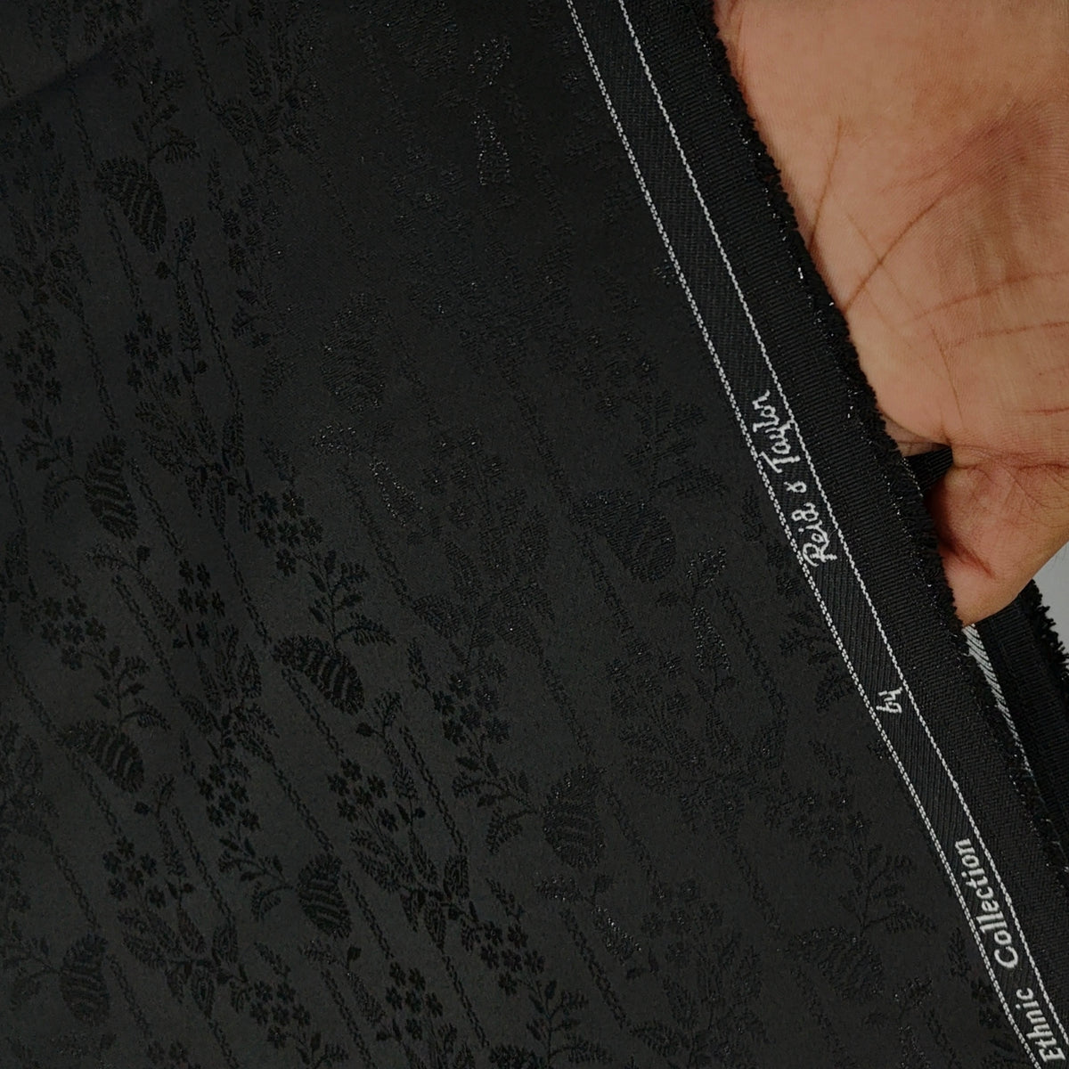 Reid & Taylor Jacquard Premium Bandhgala Fabric Colour True Black