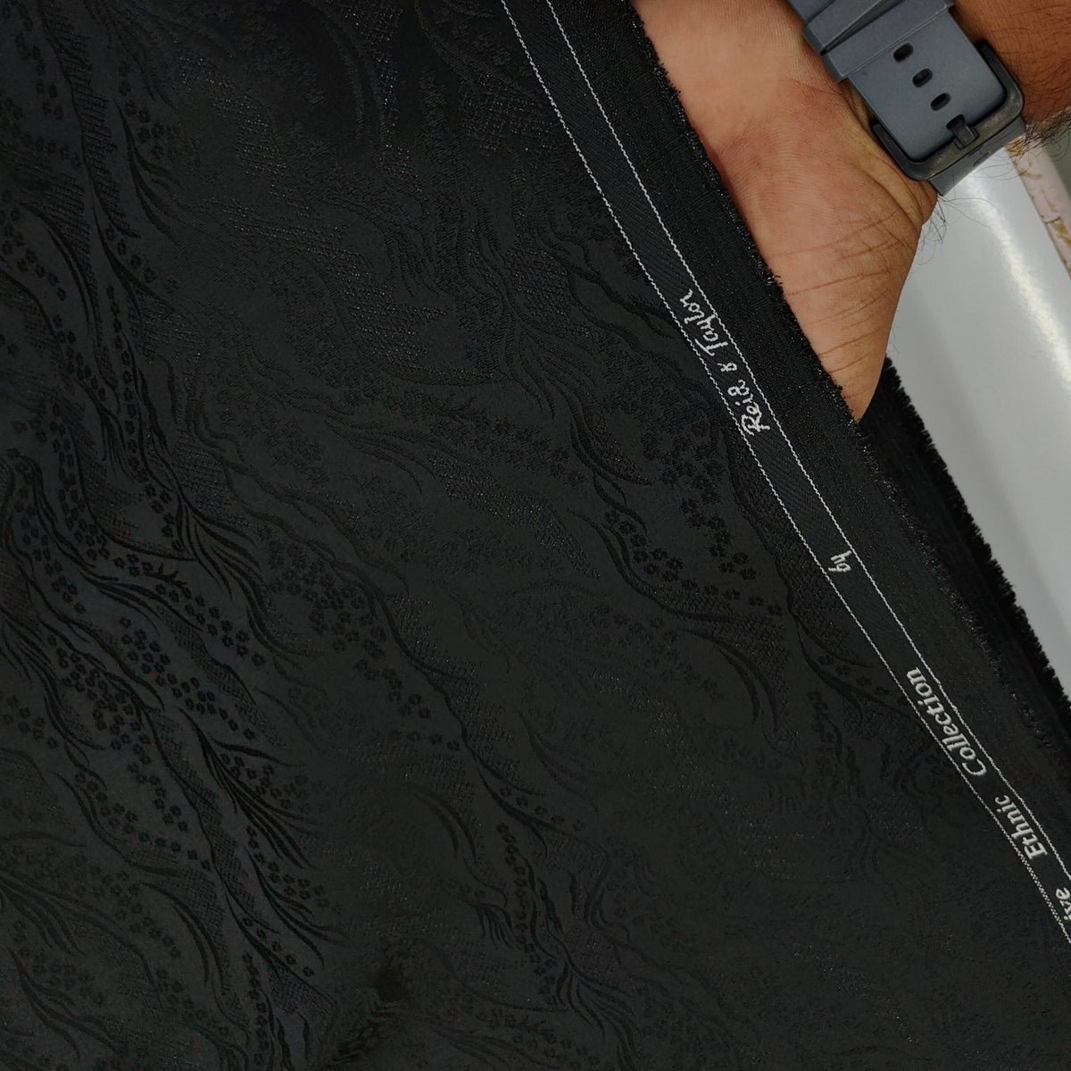 Reid & Taylor Jacquard Premium Bandhgala Fabric Colour Black