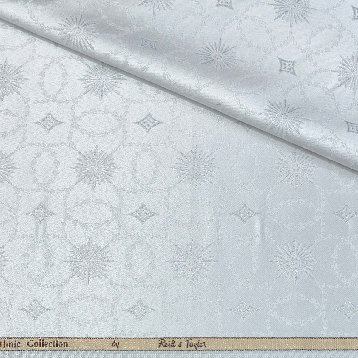 Reid & Taylor Jacquard Premium Bandhgala Fabric Colour Silver White