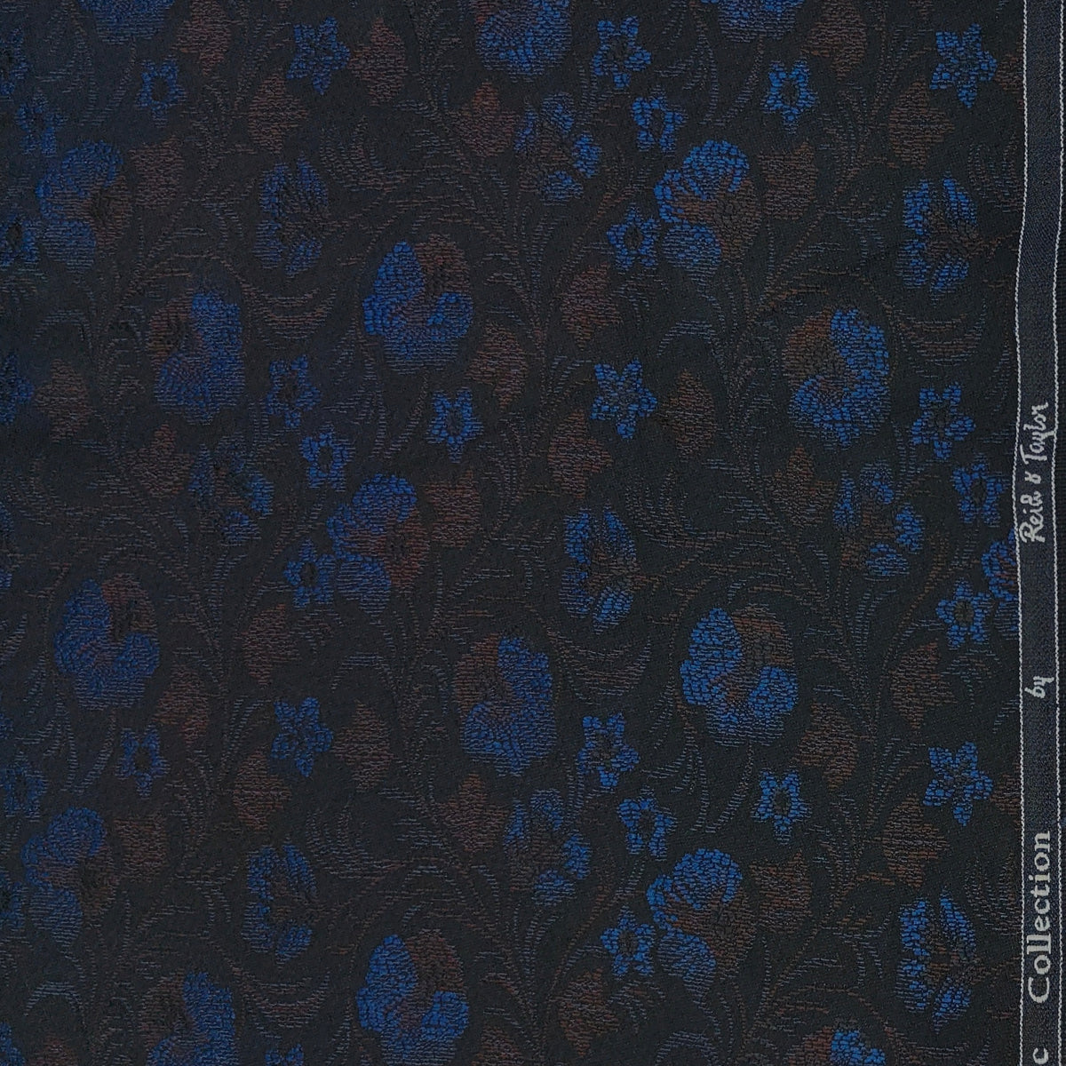 Reid & Taylor Jacquard Premium Bandhgala Fabric Colour Cobalt Blue N Bistre Brown
