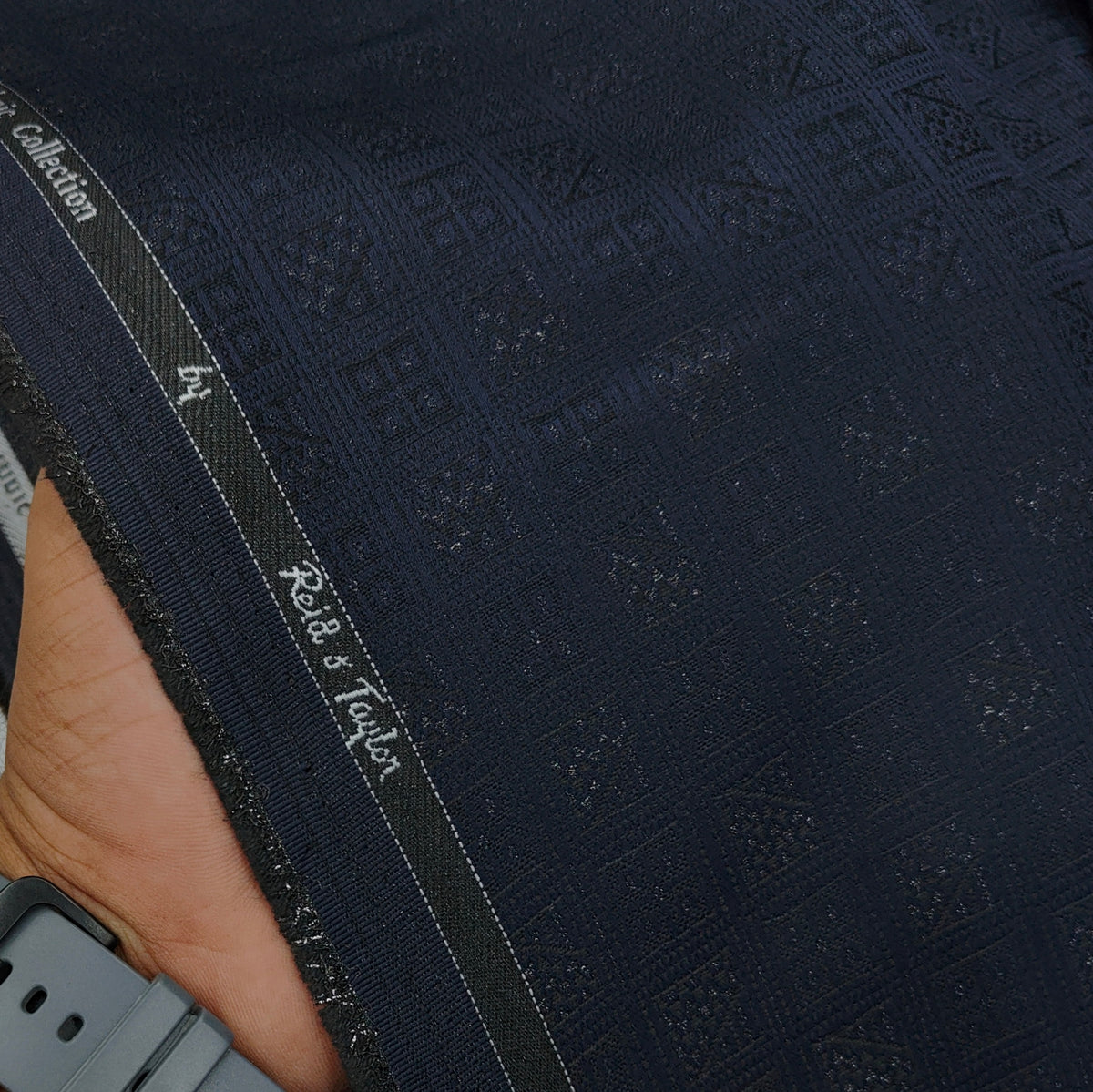 Reid & Taylor Jacquard Premium Bandhgala Fabric Colour Dark Indigo Blue