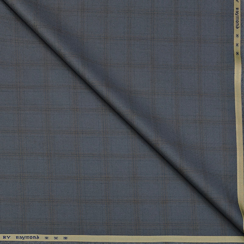 Trouser Fabric Raymond PV Broad Check Colour Brown N Lava Grey