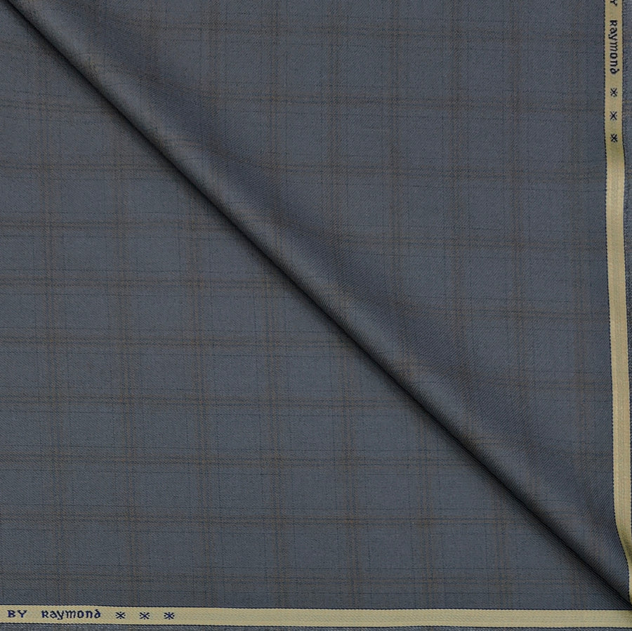 Trouser Fabric Raymond PV Broad Check Colour Brown N Lava Grey