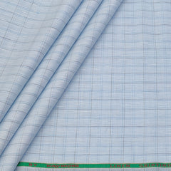 Shirt Fabric Raymond Linen Cotton Windowpane Check Colour Powder Blue