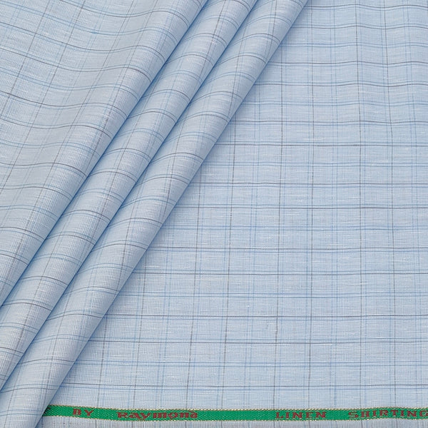 Shirt Fabric Raymond Linen Cotton Windowpane Check Colour Powder Blue