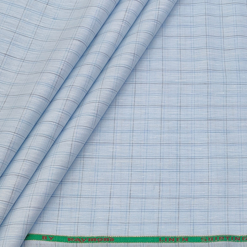 Shirt Fabric Raymond Linen Cotton Windowpane Check Colour Powder Blue