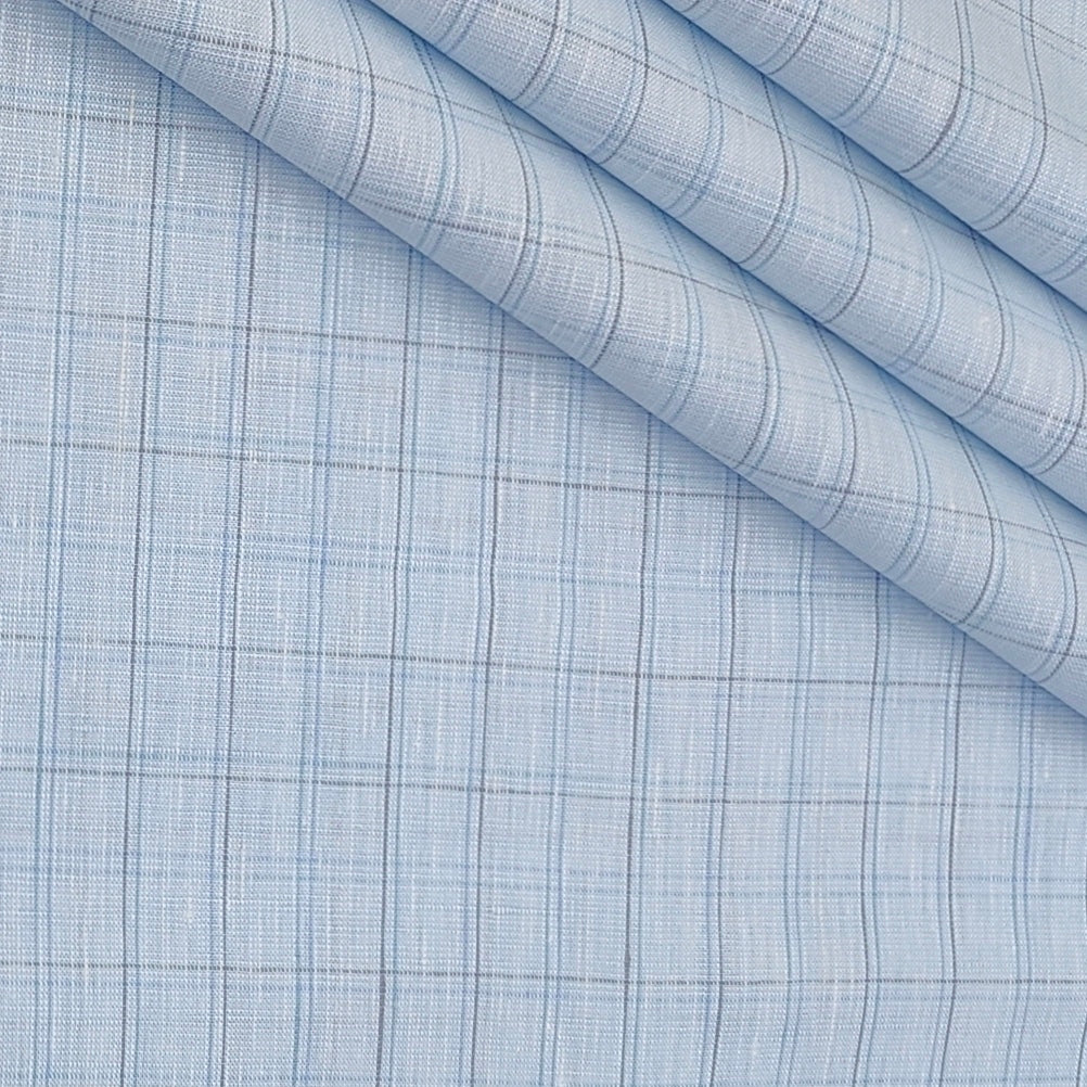 Shirt Fabric Raymond Linen Cotton Windowpane Check Colour Powder Blue