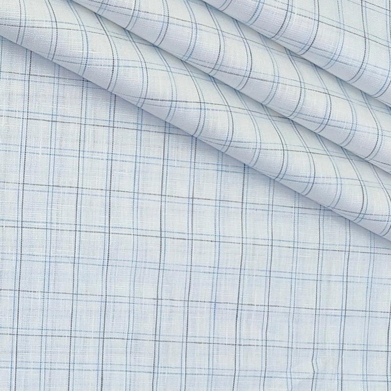 Shirt Fabric Raymond Linen Cotton Windowpane Check Colour White