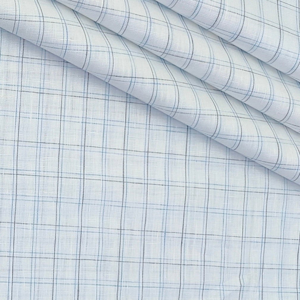 Shirt Fabric Raymond Linen Cotton Windowpane Check Colour White
